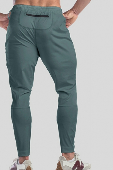 Guys Edgy Pure Color Drawstring Waist Mid Rise Long Length Skinny Pants