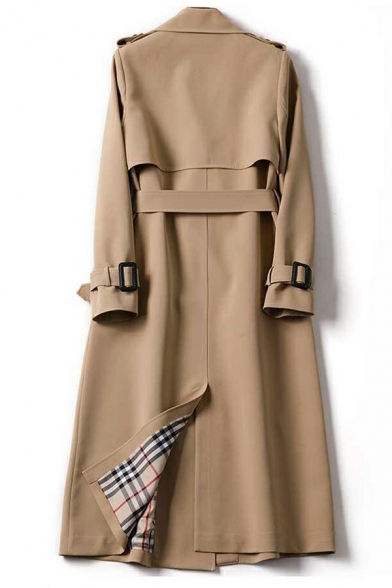 Women Street Look Pure Color Lapel Collar Loose Belt Long Sleeve Button Fly Trench Coat