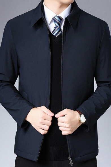 Business Casual Jacket Men's Solid Color Long Sleeve Lapel Zipper Jacket