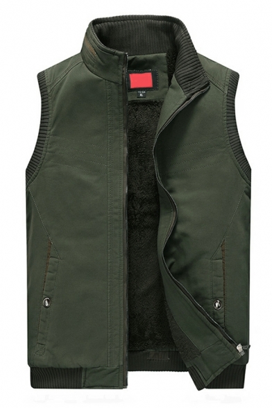 Casual Solid Color Fitted Sleeveless Stand Collar Zip Placket Vest for Boys