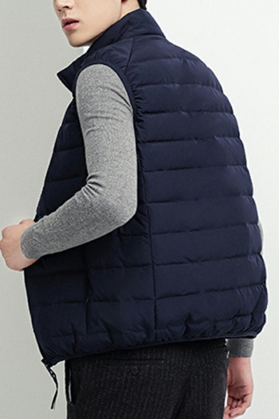 Men Freestyle Plain Pocket Decoration Sleeveless Stand Neck Fitted Zip Placket Vest