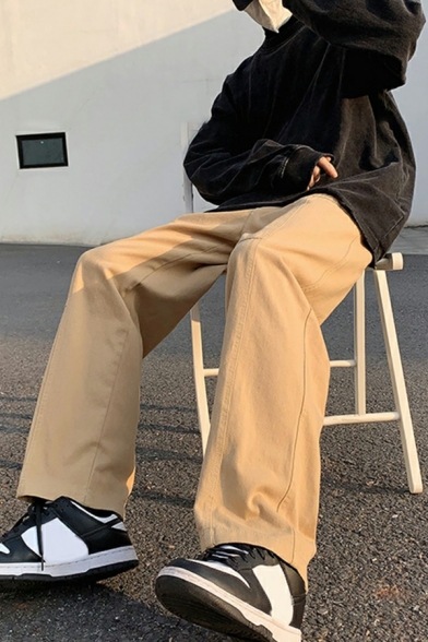 Stylish Men Solid Color Pocket Designed Mid Rise Button down Full Length Cargo Pants