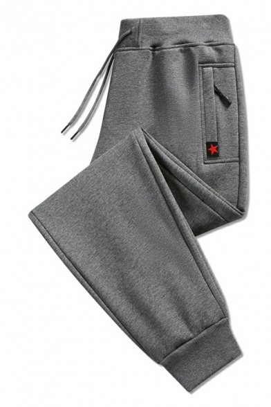 Vintage Star Printed Pocket Designed Full Length Drawstring Waist Pants for Guys