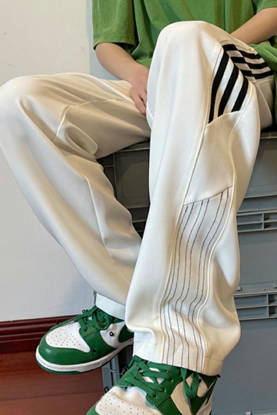 21382942Edgy Men Striped Pattern Pocket Long Length Loose Fit Drawcord Waist Mid Rise Pants