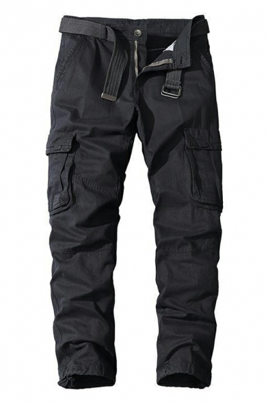 Cool Men Whole Colored Flap Pocket Full Length Mid Rise Fitted Zip Down Cargo Pants