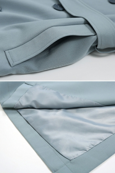Dashing Ladies Plain Belt Design Lapel Collar Long Sleeve Baggy Double Breast Trench Coat