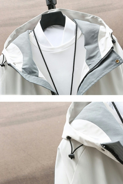 Guy's Trendy Color Block Pocket Detailed Long-Sleeved Hooded Relaxed Zipper Jacket