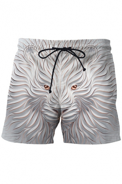 Summer Loose Beach Shorts Men 3D Animal Print Lace Up Shorts