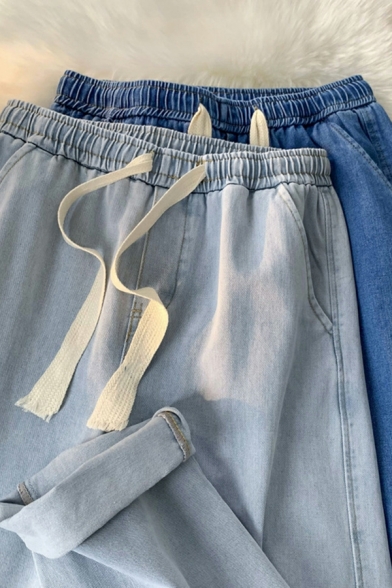 Boys Fancy Solid Pocket Designed Mid Rise Loose Long Length Drawstring Waist Jeans