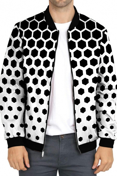 Chic 3D Print Long Sleeves Stand Collar Regular Zip Down Baseball Jacket for Men