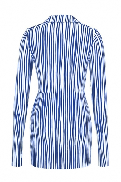 Girls Dashing Stripe Pattern Long Sleeve Spread Collar Button down Shirt with Skirt Set