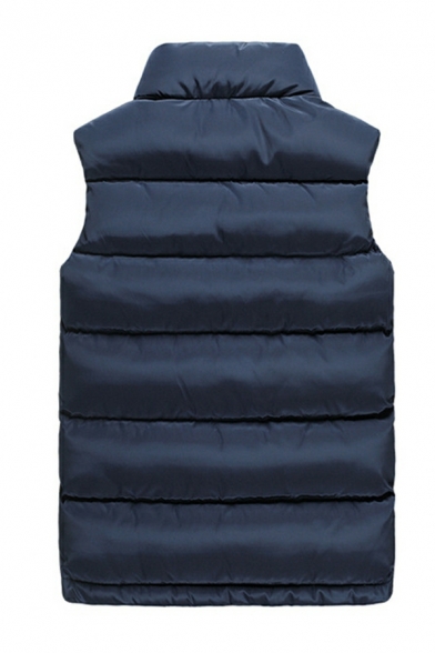 Guys Edgy Plain Pocket Decorated Regular Stand Collar Sleeveless Zip Placket Vest