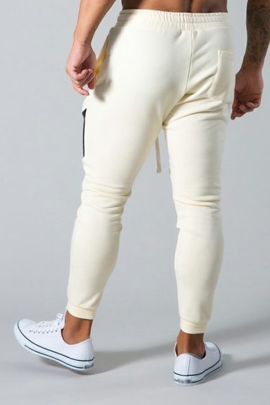 Guys Freestyle Color Block Drawstring Waist Pocket Designed Long Length Skinny Pants
