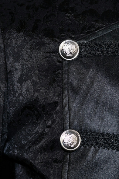 Men Dashing Floral Printed Button Designed Hooded Irregular Long Sleeve Zip Fly Coat