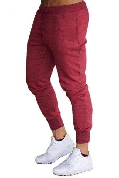 Popular Men Whole Colored Pocket Designed Full Length Slim Fitted Drawstring Pants