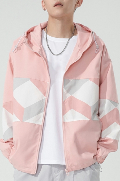 Creative Color Block Pocket Detailed Long Sleeves Hooded Regular Zip Fly Jacket for Boys