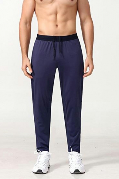 Elegant Guys Contrast Color Pocket Mid Rise Regular Fit Drawstring Waist Pants