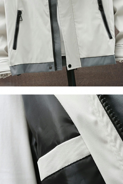 Guy's Trendy Color Block Pocket Detailed Long-Sleeved Hooded Relaxed Zipper Jacket