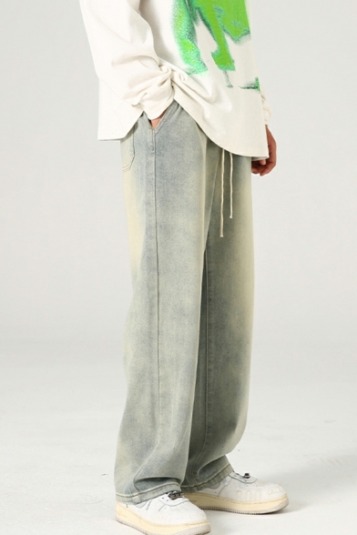 Men Modern Pocket Detailed Full Length Mid Rise Regular Straight Drawstring Waist Jeans