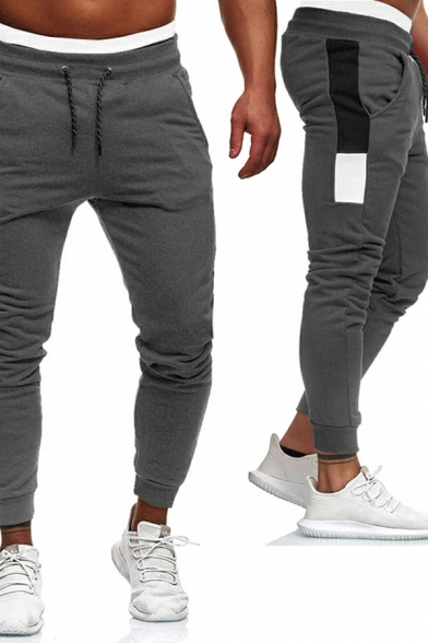 Boys Trendy Contrast Color Pocket Decoration Drawstring Waist Long Length Slim Fit Pants
