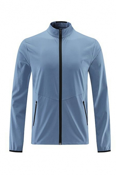 Casual Sports Jacket Men's Solid Color Stand Collar Zipper Breathable Fitness Jacket