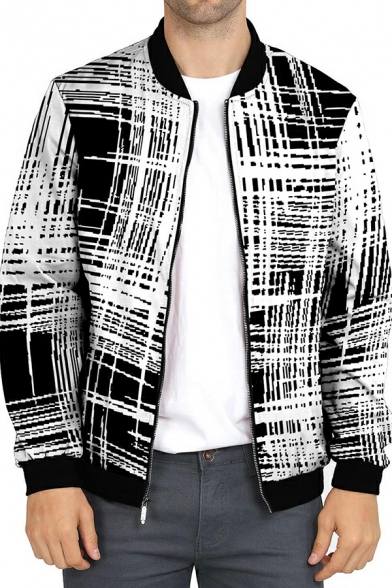 Chic 3D Print Long Sleeves Stand Collar Regular Zip Down Baseball Jacket for Men