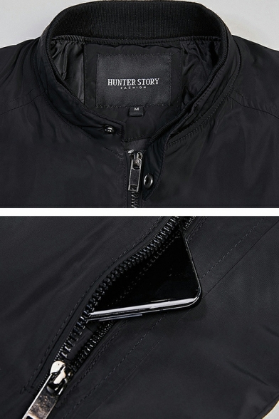 Fashion Guys Contrast Color Stand Collar Long Sleeves Regular Fitted Zip Placket Jacket