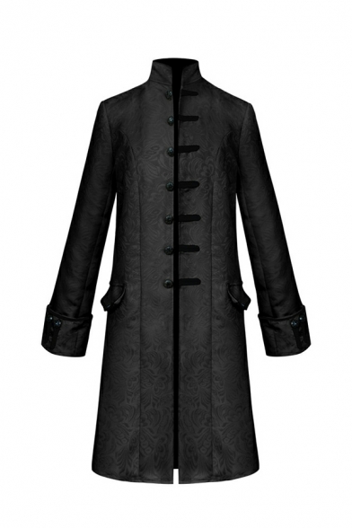 Men Novelty Solid Color Long Sleeve Stand Collar Single Breasted Fitted Knee Length Coat