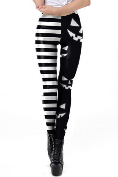 Novelty Girls 3D Helloween Print Slim Fit Mid Rise Full Length Pants