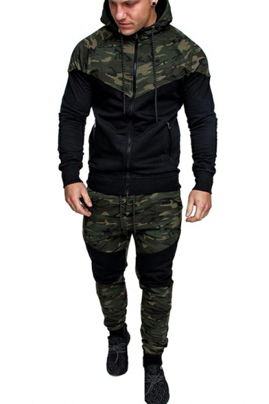 Autumn Men's Sports Suit Fashion Hooded Camouflage Slim Two-Piece Set