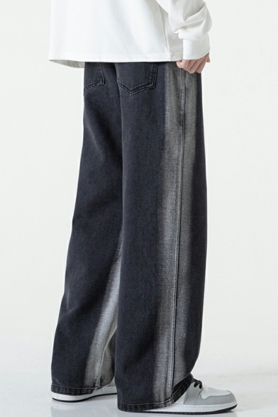 Boys Fancy Color Block Pocket Designed Mid Waist Long Length Loose Fit Drawstring Jeans