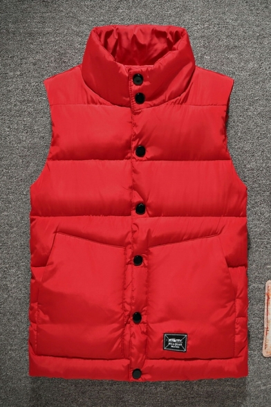 Elegant Vest Solid Pocket Front Stand Collar Regular Fit Button Fly Vest for Men