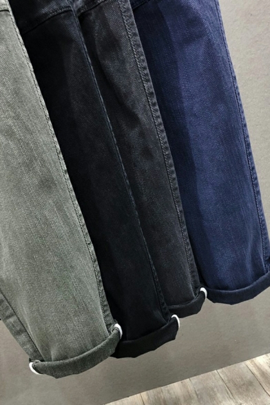 Guy's Edgy Pure Color Full Length Pocket Designed Mid Rise Regular Drawstring Jeans