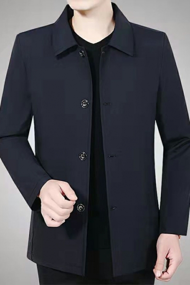 Guy's Trendy Whole Colored Pocket Detailed Long-Sleeved Turn-down Collar Zipper Jacket