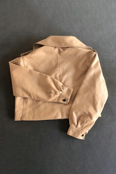 Loose PU Leather Jacket Women's Short Lapel Long-sleeved Leather Jacket