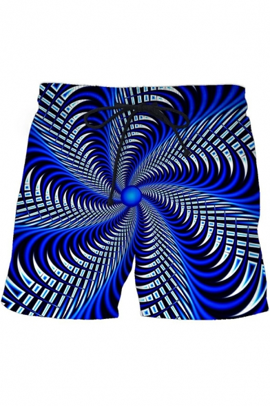 Retro 3D Pattern Side Pocket Regular Mid Rise Drawstring Active Shorts for Guys