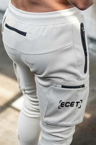 Sporty Men Camouflage Print Pocket Mid Waist Skinny Drawstring Long Length Pants for Men