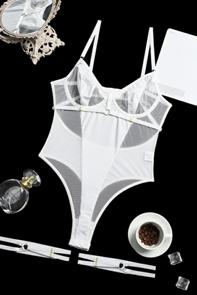 Stylish Women Solid Lace Detailed Spaghetti Straps Sleeveless Bodysuit
