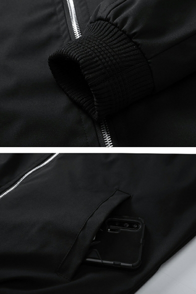 Trendy Guys Contrast Trim Pocket Long Sleeve Stand Collar Zip down Baseball Jacket