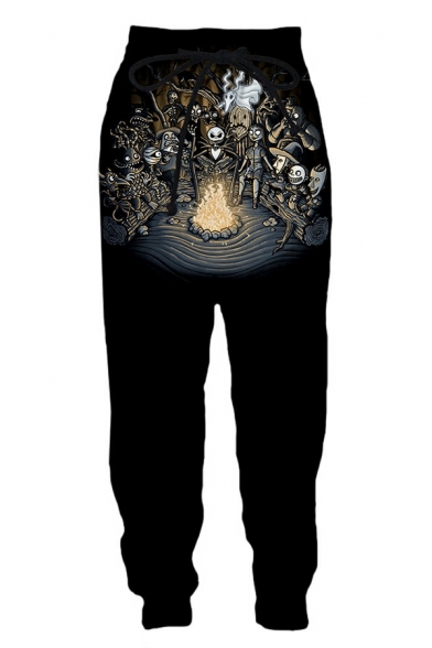 Boy's Trendy3D Skull Print Mid Rise Regular Fit Full Length Drawstring Pants