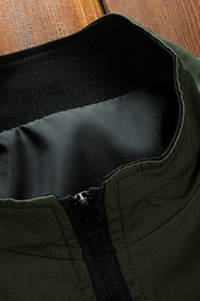 Boyish Guys Contrast Trim Pocket Regular Stand Collar Zip Placket Baseball Jacket