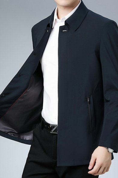 Business Casual Jacket Men's Solid Color Long Sleeve Lapel Button Jacket