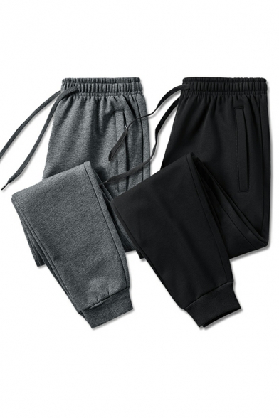 Fashionable Men Plain Pocket Decoration Mid Rise Full Length Regular Drawcord Waist Pants