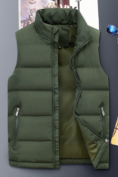 Guys Edgy Plain Pocket Decorated Regular Stand Collar Sleeveless Zip Placket Vest