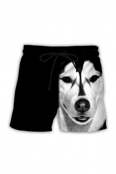 Men Basic 3D Dog Pattern Drawstring Waist Regular Mid Rise Shorts