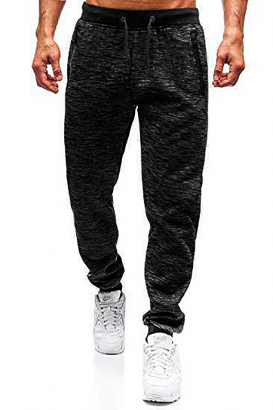 Boyish Plain Drawcord Waist Pocket Detailed Mid Rise Regular Fit Pants for Guys