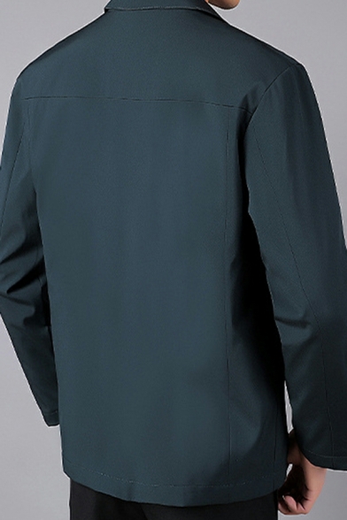 Fancy Solid Pocket Designed Long Sleeve Spread Collar Regular Zip Fly Jacket for Men