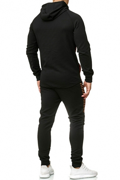 Men's Casual Sports Suit Fit Long Sleeve Hoodie Striped Print Top