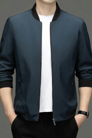 Autumn Business Jacket Men's Solid Color Long Sleeve Stand Collar Zipper Jacket