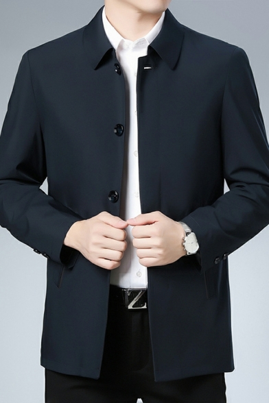 Business Casual Jacket Men's Solid Color Long Sleeve Lapel Button Jacket